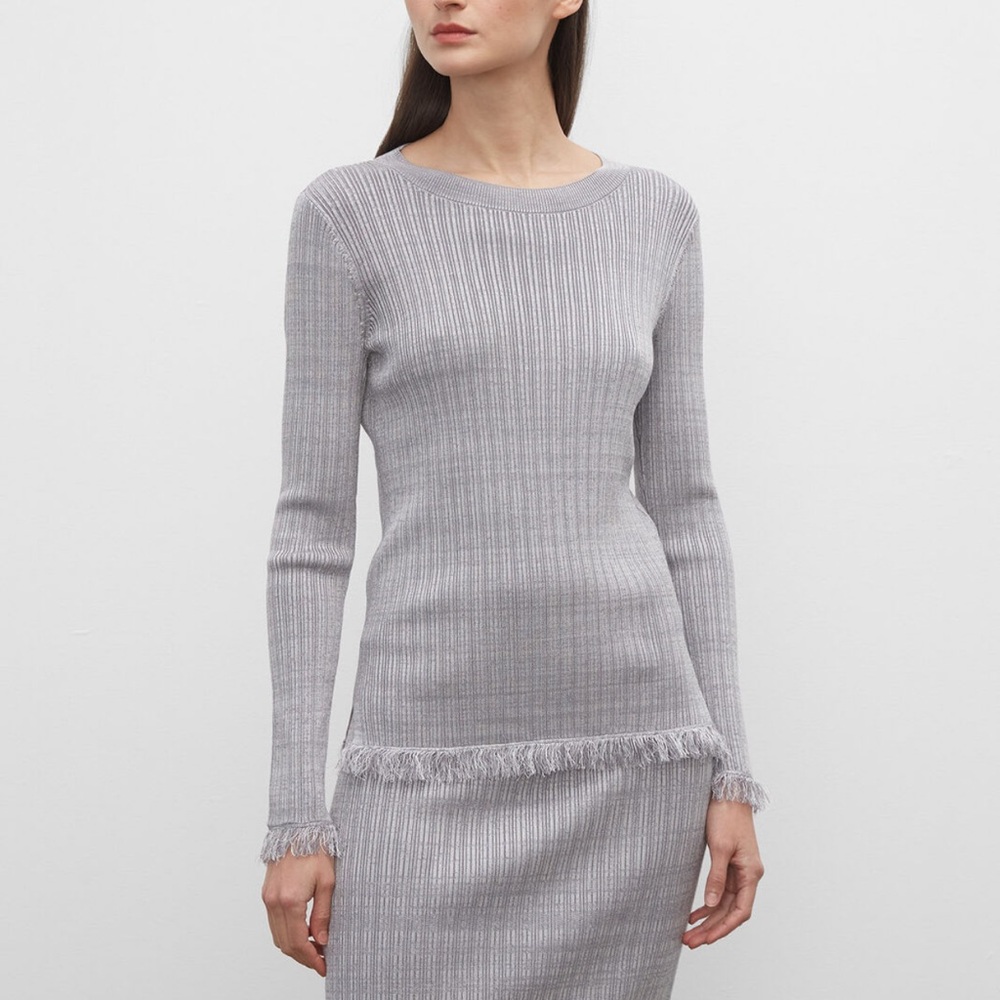Club Monaco silver gray Rib Space-Dyed Sweater with fringe size small